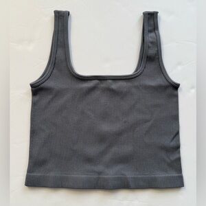 Ribbed Cropped Tank Top Gray Scoop Neck Size S